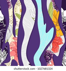 ABSTRACT FLORAL PATTERN of waves with different flourish decoration within