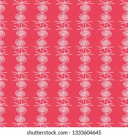 Abstract floral pattern in white color contour, on a pink background, isolated, stock vector illustration for design and decor, prints, fabrics, wrapping paper