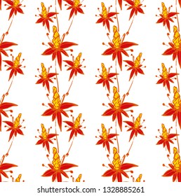 Abstract floral pattern in yellow and red color contour, on a white background, stock vector illustration for design and decor, prints, fabrics, wrapping paper