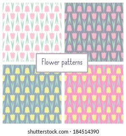 Abstract Floral Patterns With Tulips. Set of patterns. Vector flower.