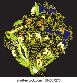 Abstract floral pattern.Vector illustration, colorful, hand-drawn