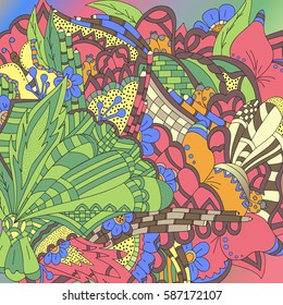 Abstract floral pattern.Vector illustration, colorful, hand-drawn