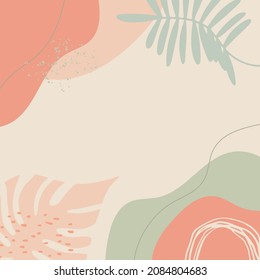 Abstract floral pink brown soft color hand drawn background with blob, liquid, floral, wave, line, and pastel color. Creative minimal trendy style organic shapes pattern