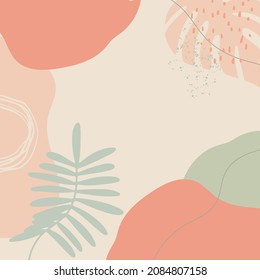 Abstract floral pink brown soft color hand drawn background with blob, liquid, floral, wave, line, and pastel color. Creative minimal trendy style organic shapes pattern