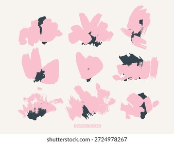 Abstract floral pink elements set. Hand painted style flowers with textured brush effect. Modern organic shapes. Perfect for branding, packaging, textile design, posters, cards and surface design