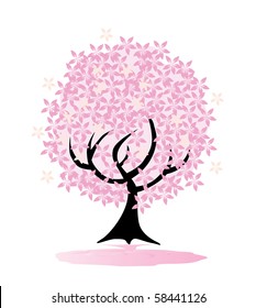 abstract floral pink tree, symbol of nature