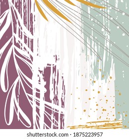 Resumen de la plantilla de vector de planta floral con textura gruesa. Fondo de moda para publicaciones en medios sociales, banners, fondos de pantalla, portadas, tarjetas de felicitación, diseño de marca. Ilustración moderna natural