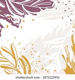 Abstract floral plants vector template with grunge texture,. Trendy background for social media posts, banners, wallpaper, covers, greeting cards, branding design. Natural modern illustration
