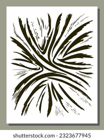 Abstract floral poster. Fashion hand drawn plant in naive Matisse style. Decorative modern botanical wall art. Black and white vector illustration isolated