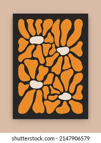 Abstract floral poster. Hand drawn flower print naive art style. Botanical elements contemporary design. Trendy vector illustration
