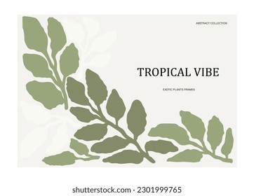 Abstract floral poster template in modern trendy Matisse minimal style. Tropical jungle. Hand drawn horizontal frame for web and social media design, print, postcard, cover, invitation, banner.