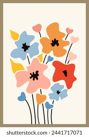 Abstract floral poster template. Modern trendy Matisse minimal style.  Hand drawn design for wallpaper, wall decor, print, postcard, cover, template, banner.