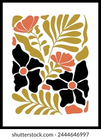 Abstract floral poster template. Modern trendy Matisse minimal style.  Hand drawn design for wallpaper, wall decor, print, postcard, cover, template, banner.