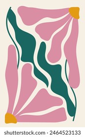 Abstract floral poster.Modern poster and background in trendy naive retro hippie retro style 60s 70s. Vector illustration