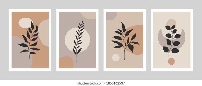 Abstract floral posters. Botanical wall art print, minimal plant set for card, wallpaper, cover, natural plant vector illustration