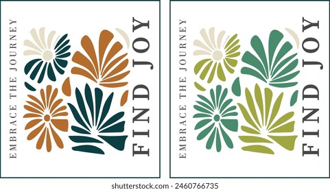 Abstract floral posters featuring trendy hand-drawn flowers in an infantile style. Modern art vector illustration with design elements. Suitable for prints, wallpapers, posters, cards.