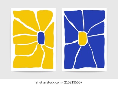 Abstract floral posters. Minimalist flowers, Matisse inspired contemporary organic shapes. Vector mid century art prints