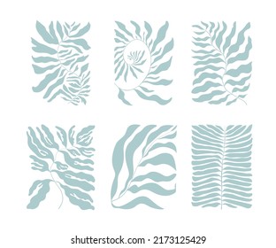 Abstract floral posters. Modern trendy Matisse minimal style. Hand drawn design for wallpaper, wall decor, print, postcard, cover, template, banner.