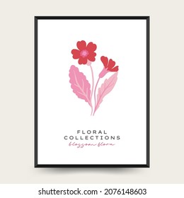 Abstract floral posters template. Modern trendy Matisse minimal style. Pink and blue colors. Hand drawn design for wallpaper, wall decor, print, postcard, cover, template, banner. 