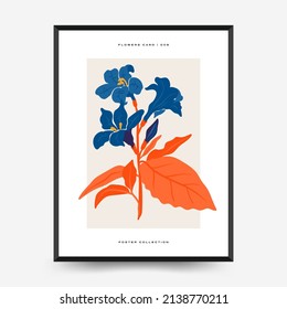 Abstract floral posters template. Modern trendy Matisse minimal style. Pink and blue colors. Hand drawn design for wallpaper, wall decor, print, postcard, cover, template, banner. 