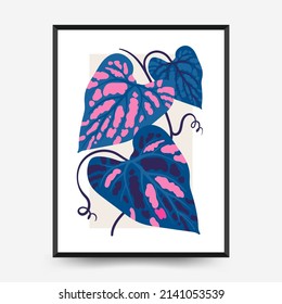 Abstract floral posters template. Modern trendy Matisse minimal style. Pink and blue colors. Hand drawn design for wallpaper, wall decor, print, postcard, cover, template, banner. 