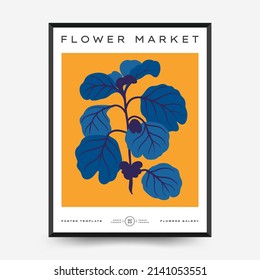 Abstract floral posters template. Modern trendy Matisse minimal style. Pink and blue colors. Hand drawn design for wallpaper, wall decor, print, postcard, cover, template, banner. 