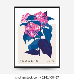 Abstract floral posters template. Modern trendy Matisse minimal style. Pink and blue colors. Hand drawn design for wallpaper, wall decor, print, postcard, cover, template, banner. 