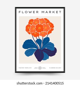 Abstract floral posters template. Modern trendy Matisse minimal style. Pink and blue colors. Hand drawn design for wallpaper, wall decor, print, postcard, cover, template, banner. 