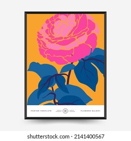 Abstract floral posters template. Modern trendy Matisse minimal style. Pink and blue colors. Hand drawn design for wallpaper, wall decor, print, postcard, cover, template, banner. 