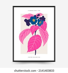 Abstract floral posters template. Modern trendy Matisse minimal style. Pink and blue colors. Hand drawn design for wallpaper, wall decor, print, postcard, cover, template, banner. 