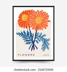 Abstract floral posters template. Modern trendy Matisse minimal style. Pink and blue colors. Hand drawn design for wallpaper, wall decor, print, postcard, cover, template, banner. 