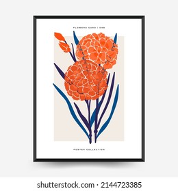 Abstract floral posters template. Modern trendy Matisse minimal style. Pink and blue colors. Hand drawn design for wallpaper, wall decor, print, postcard, cover, template, banner. 