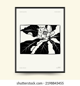 Abstract floral posters template. Modern Botanical trendy black style. Vintage flowers. Ink wall  art.