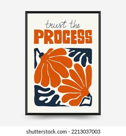 Abstract floral posters template. Modern trendy Matisse minimal style. Pink and blue colors. Hand drawn design for wallpaper, wall decor, print, postcard, cover, template, banner. 