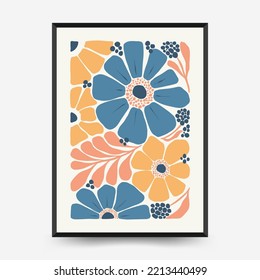 Abstract floral posters template. Modern trendy Matisse minimal style. Pink and blue colors. Hand drawn design for wallpaper, wall decor, print, postcard, cover, template, banner. 