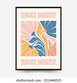 Abstract floral posters template. Modern trendy Matisse minimal style. Pink and blue colors. Hand drawn design for wallpaper, wall decor, print, postcard, cover, template, banner. 