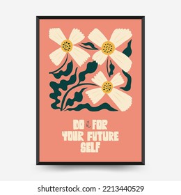 Plantilla de afiches florales abstractos. Moderna moda Matisse minimalista. Colores rosa y azul. Diseño dibujado a mano para papel pintado, decoración de pared, impresión, postal, cubierta, plantilla, banner. 