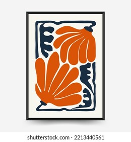 Modèle abstrait d'affiches florales. Le style moderne et branché de Matisse minimaliste. Couleurs roses et bleues. Conception dessinée à la main pour fond d'écran, décoration murale, impression, carte postale, couverture, modèle, bannière. 