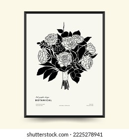 Abstract floral posters template. Modern Botanical trendy black style. Vintage flowers. Ink wall  art.