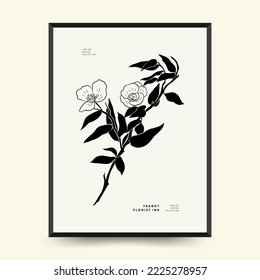 Abstract floral posters template. Modern Botanical trendy black style. Vintage flowers. Ink wall  art.