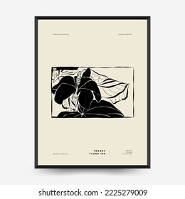 Abstract floral posters template. Modern Botanical trendy black style. Vintage flowers. Ink wall  art.