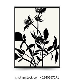 Abstract floral posters template. Modern Botanical trendy black style. Vintage flowers. Ink wall  art.