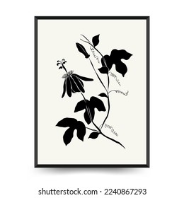 Vorlage für abstrakte Blumenplakate. Moderner botanischer, trendiger schwarzer Stil. Vintage Blumen. Ink Wall Art.