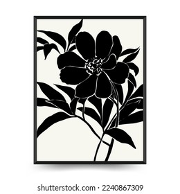 Abstract floral posters template. Modern Botanical trendy black style. Vintage flowers. Ink wall  art.