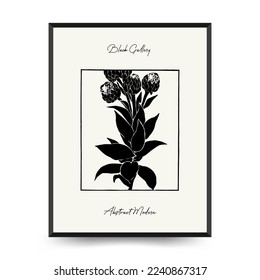 Abstract floral posters template. Modern Botanical trendy black style. Vintage flowers. Ink wall  art.