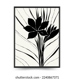 Abstract floral posters template. Modern Botanical trendy black style. Vintage flowers. Ink wall  art.