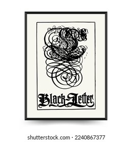 Abstract floral posters template. Modern Botanical trendy black style. Vintage flowers. Ink wall  art.