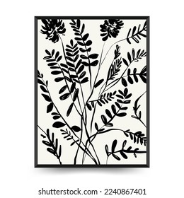 Abstract floral posters template. Modern Botanical trendy black style. Vintage flowers. Ink wall  art.