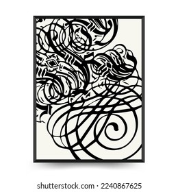 Abstract floral posters template. Modern Botanical trendy black style. Vintage flowers. Ink wall  art.