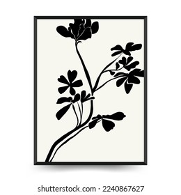 Abstract floral posters template. Modern Botanical trendy black style. Vintage flowers. Ink wall  art.